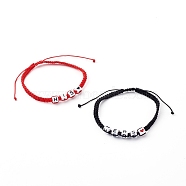 Valentine's Day Adjustable Nylon Thread Braided Bead Bracelets Sets, Couple Bracelets, with Cube Acrylic Beads, Word His & Hers, Mixed Color, Inner Diameter: 2~3-3/4 inch(5~9.6cm), 2pcs/set(BJEW-JB06238)