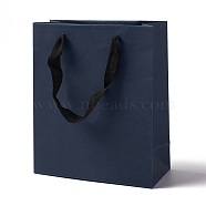 Kraft Paper Bags, with Ribbon Handles, Gift Bags, Shopping Bags, Rectangle, Prussian Blue, 22.7x19x8.7cm; Fold: 22.7x19x0.4cm(ABAG-F008-01B-02)
