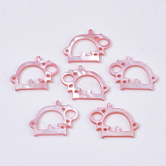 Natural White Shell Mother of Pearl Shell Pendants, Dyed, Letter D, Hot Pink, 23x18x2mm, Hole: 1.2mm(SSHEL-T012-01)