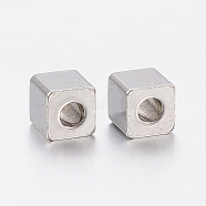 304 Stainless Steel Beads, Cube, Stainless Steel Color, 4x4x4mm, Hole: 2mm(STAS-F148-4x4-06P)