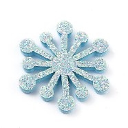 Snowflake Felt Fabric Christmas Theme Decorate, with Glitter Gold Powder, for Kids DIY Hair Clips Make, Light Blue, 3.4x3x0.25cm(DIY-H111-C04)