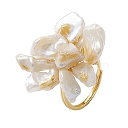 Flower Natural Pearl Adjustable Rings, Sterling Silver Finger Rings for Women, Real 18K Gold Plated, Inner Diameter: 18mm(RJEW-P113-01G)