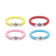 4Pcs 4 Colors Polymer Clay Heishi Surfer Stretch Bracelets Set, Alloy Hamsa Hand with Lampwork Evil Eye Preppy Bracelets for Women, Mixed Color, Inner Diameter: 2 inch(5cm), 1Pc/color(BJEW-JB08758)