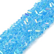 Transparent Glass Beads Strands, Faceted, AB Color, Triangle, Deep Sky Blue, 4~4.5x4~4.5x2.5mm, Hole: 0.8mm, about 128~136pcs/strand, 11.10''~12.44''(28.2~31.6cm)(EGLA-P061-04A-AB05)