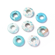 Natural Howlite Charms, Dyed, Donut/Pi Disc, Turquoise, 6.6mm, 15~17x3~5mm, Hole: 1.8mm, Inner Diameter: 7mm(TURQ-L031-019B)