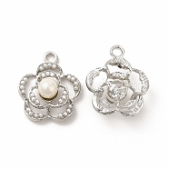 ABS Plastic Imitation Pearl Pendants, with Alloy Findings, Flower Charm, Platinum, 22.5x18.5x7.5mm, Hole: 2.5mm(PALLOY-I217-17P)