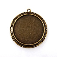 Vintage Tibetan Style Alloy Pendant Cabochon Settings, Cadmium Free & Nickel Free & Lead Free, Antique Bronze, Flat Round Tray: 40mm, 54x50x2mm, Hole: 3mm, about 90pcs/kg(TIBEP-M018-22AB-NF)