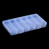 Polypropylene(PP) Bead Storage Container, 18 Compartment Organizer Boxes, Rectangle, Clear, 19.1x10x2.2cm, Compartment: 3x3cm(X-CON-S043-001)