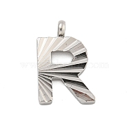 304 Stainless Steel Charms, Handmade Engrave Figure, Full Polished, Stainless Steel Color, Letter R, 14x9x2mm, Hole: 1.8mm(STAS-G345-01P-R)