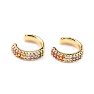 Brass Micro Pave Cubic Zirconia Cuff Earrings, Long-Lasting Plated, Ring, Real 18K Gold Plated, 14x3.5mm(EJEW-K086-08G)