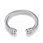304 Stainless Steel Torque Cuff Bangles, Stainless Steel Color, 1-7/8 inchx2-3/8 inch(49x59mm)(BJEW-D437-A15)