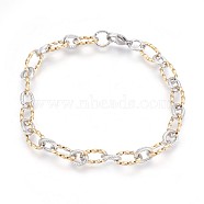 304 Stainless Steel Figaro Chain Bracelets, Textured, with Lobster Claw Clasps, Golden & Stainless Steel Color, 8-3/8 inch(21.4cm), 6.5mm(BJEW-P237-24GP)