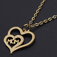 Mother's Day Gifts, 201 Stainless Steel Pendant Necklaces, with Cable Chains and Lobster Claw Clasps, Double Heart with Word Mom, Golden, 15.74 inch(40cm), 1.5mm(NJEW-S105-JN567-40-2)