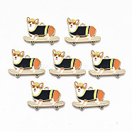 Alloy Enamel Pendants, Sports Charms, Corgi Dog Riding Skateboards, Golden, Cadmium Free & Nickel Free & Lead Free, Orange, 25x32x1.5mm, Hole: 1.8mm(X-ENAM-N055-003-NR)