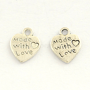 Tibetan Style Zinc Alloy Charms, Cadmium Free & Lead Free, Heart Carved Words Made with Love, For Valentine's Day, Antique Silver, 12x9.5x1mm, Hole: 2mm, about 2000pcs/1000g(TIBEP-S288-59)