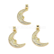 Rack Plating Real 18K Gold Plated Brass Pendants, with Cubic Zirconia, Long-Lasting Plated, Lead Free & Cadmium Free, Moon, Clear, 25x19x3.5mm, Hole: 3.5mm(KK-B077-28G)
