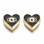 Rack Plating Alloy Enamel Pendants, Light Gold, Cadmium Free & Nickel Free & Lead Free, Heart with Eye, Black, 11x12x4.5mm, Hole: 2mm(PALLOY-N172-066B)