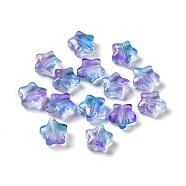 Spray Painted Glass Beads, Frosted, Star, Dodger Blue, 8x8x4mm, Hole: 1mm(GLAA-XCP0001-46)