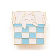 Cartoon Style Cat Enamel Pins, Light Gold Alloy Badge for Women, Bed, 31x30x2mm(JEWB-Q035-02A)