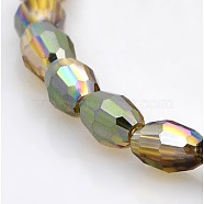 Half Rainbow Plated Glass Faceted Rice Beads Strands, Dark Khaki, 6x4mm, Hole: 1mm, about 72pcs/strand, 16 inch(GLAA-A030A-HR06)