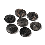 Natural Shell Button, Dyed, 2-Hole, Flat Round, Black, 16.5x1.5mm, Hole: 1.8~2mm(BSHE-H018-16B)