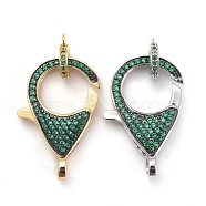 Brass Micro Pave Cubic Zirconia Lobster Claw Clasps, with Bail Beads/Tube Bails, Green, Platinum & Golden, Clasp: 26.5x17.5x5.5mm, Hole: 2.5mm, Tube Bails: 9.5x7.5x2mm, Hole: 1.2mm(ZIRC-F110-01D)