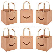 Funny Craft Paper Handbags, Gift Bags with Smiling Shape Clear Windows, Rectangle, Peru, Unfold: 26x15x15cm(CARB-WH0018-02A)