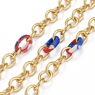 Handmade Brass Cable Chains, with Acrylic Linking Rings, Unwelded, Real 18K Gold Plated, Link: 8x7x1.5mm, Acrylic Linking Ring: 11x7x2.5mm(CHC-H102-07G)