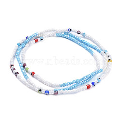 Summer Jewelry Waist Bead, Body Chain, Seed Beaded Belly Chain, Bikini Jewelry for Woman Girl, with Evil Eye Lampwork, Colorful, 33.46 inch(85cm)(X-NJEW-C00011)