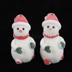 Flocky Plastic Half Drilled Beads, Christmas Snowman, White, 33x20x17mm, Half Hole: 1.2mm(KY-Q056-009)