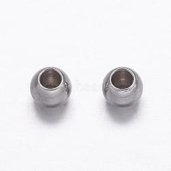 201 Stainless Steel Spacer Beads, Round, Stainless Steel Color, 2.5x2mm, Hole: 1mm(X-STAS-K146-056)