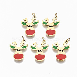 316 Surgical Stainless Steel Enamel Charms, with Jump Rings, Christmas Reindeer/Stag, Real 14K Gold Plated, 13.5x11x1mm, Jump Ring: 3.5x0.5mm, 2.5mm inner diameter(X-STAS-S116-008G)