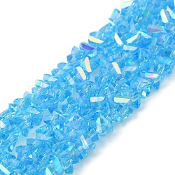 Transparent Glass Beads Strands, Faceted, AB Color, Triangle, Deep Sky Blue, 4~4.5x4~4.5x2.5mm, Hole: 0.8mm, about 128~136pcs/strand, 11.10''~12.44''(28.2~31.6cm)(EGLA-P061-04A-AB05)