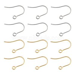 60Pcs 2 Colors 304 Stainless Steel Earring Hooks, Ear Wire, with Horizontal Loop, Golden & Stainless Steel Color, 18x18x0.8mm, Hole: 2mm, 20 Gauge, Pin: 0.8mm, 30Pcs/color(STAS-FS0001-22)