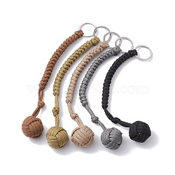 Polyester & Spandex Cord Ropes Braided Wood Ball Keychain, with 304 Stainless Steel Split Key Rings, Mixed Color, 24cm(KEYC-JKC00589-01)