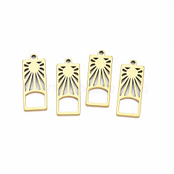 Ion Plating(IP) 201 Stainless Steel Pendants, Rectangle with Sun, Nickel Free, Real 18K Gold Plated, 27.5x10.5x1.5mm, Hole: 1.8mm(STAS-T063-171G)