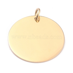 Ion Plating(IP) 304 Stainless Steel Pendants, Manual Polishing, Stamping Blank Tag, with Jump Rings, Flat Round, Golden, 25x1mm, Hole: 4mm(STAS-O126-01B-G)