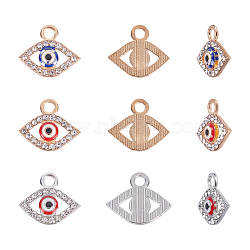 SUPERFINDINGS Alloy Pendants, with Crystal Rhinestone and Enamel, Evil Eye, Light Gold, Mixed Color, 14x16.5x2.5mm, Hole: 2mm, 3 colors, 20pcs/color, 60pcs(ENAM-FH0001-04LG)