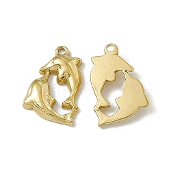Vacuum Plating 201 Stainless Steel Pendants, Dolphin Charm, Real 18K Gold Plated, 19x12x3mm, Hole: 1.6mm(STAS-J401-VC763)