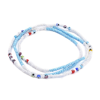 Summer Jewelry Waist Bead, Body Chain, Seed Beaded Belly Chain, Bikini Jewelry for Woman Girl, with Evil Eye Lampwork, Colorful, 33.46 inch(85cm)