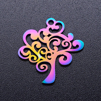 Ion Plating(IP) 201 Stainless Steel Pendants, Tree, Rainbow Color, 20.5x20x1mm, Hole: 1.5mm
