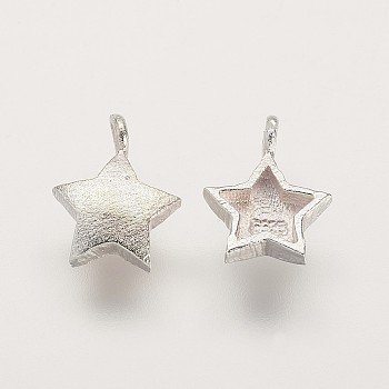 925 Sterling Silver Charms, Star, Matte Silver, 10x7x2mm, Hole: 1mm