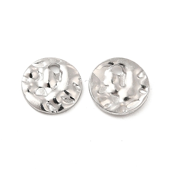 304 Stainless Steel Pendants, Textured, Flat Round Charm, Stainless Steel Color, 8x1mm, Hole: 1.2mm