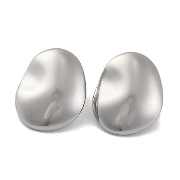 Non-Tarnish 304 Stainless Steel Stud Earrings for Women, Oval, Stainless Steel Color, 20.5x16.5mm