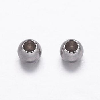 201 Stainless Steel Spacer Beads, Round, Stainless Steel Color, 2.5x2mm, Hole: 1mm