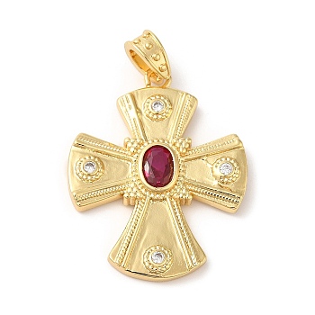 Brass Micro Pave Cubic Zirconia Pendants, Lead Free & Cadmium Free, Cross, Real 18K Gold Plated, 36x28x4mm, Hole: 6X3mm