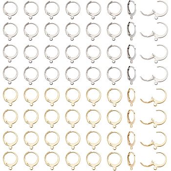 Nbeads 120Pcs 2 Style 304 Stainless Steel Leverback Earring Findings, with Horizontal Loops, Golden & Stainless Steel Color, 14.5x12mm, Hole: 1.2mm, Pin: 0.8~1.2mm, 60Pcs/style