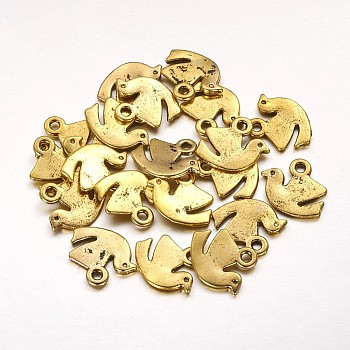 Alloy Charms, Dove of Peace, Antique Golden, 16x13x1.5mm, Hole: 2mm