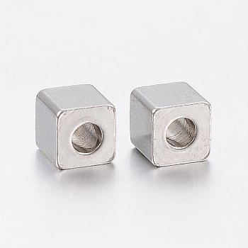 304 Stainless Steel Beads, Cube, Stainless Steel Color, 4x4x4mm, Hole: 2mm