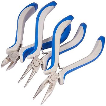 DIY Jewelry Tool Sets, Plier Sets, Round Nose, Side Cutting Pliers and Wire Cutters, Blue, 110~125x70mm